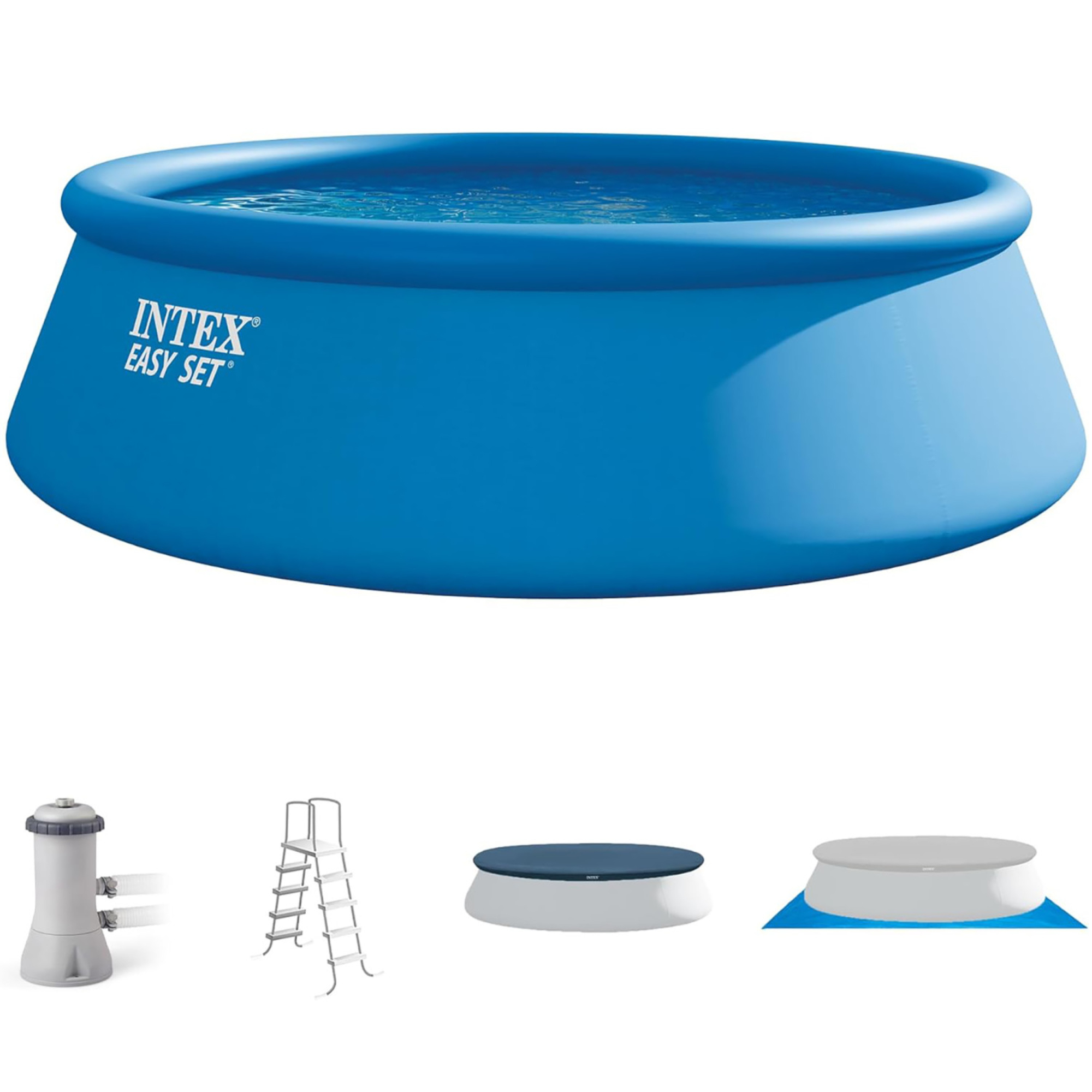 Intex Easy Set Pool Complete Set, 15' x 48", Inflatable Above Ground Swimming, Ladder, Cover, Ground Cloth, 26167EH